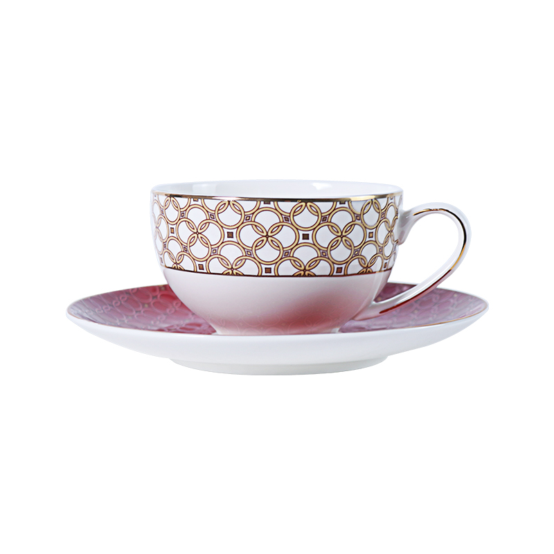 Juego de tazas de porcelana de hueso, taza de té y platillo finos de porcelana de hueso de color rojo