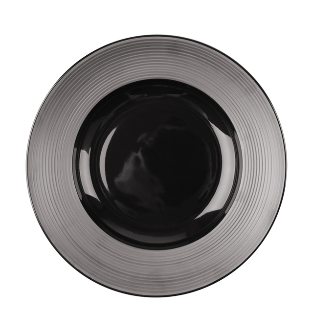 Proveedor de vajillas ecológicas, platos de cerámica, vajilla negra redonda duradera, restaurante de porcelana
