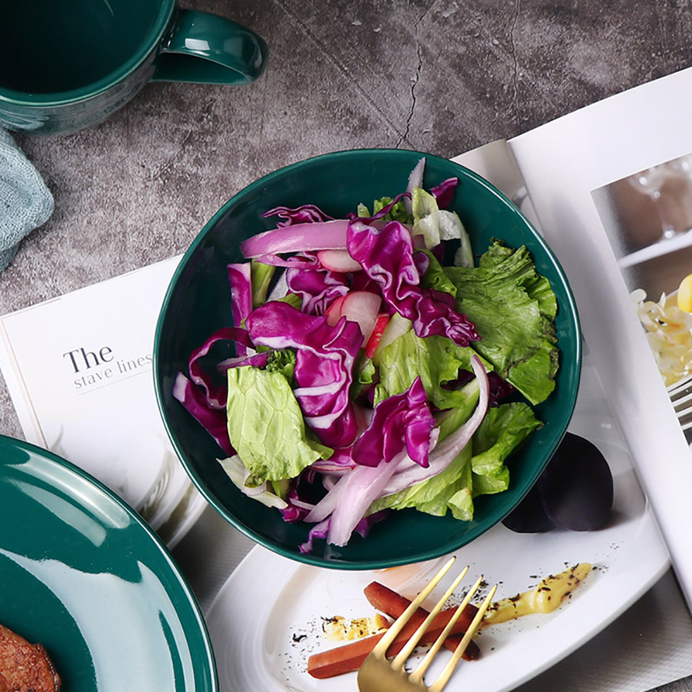 Popular Home Ware Tazón de cerámica para ensalada verde brillante y saludable, 32 onzas