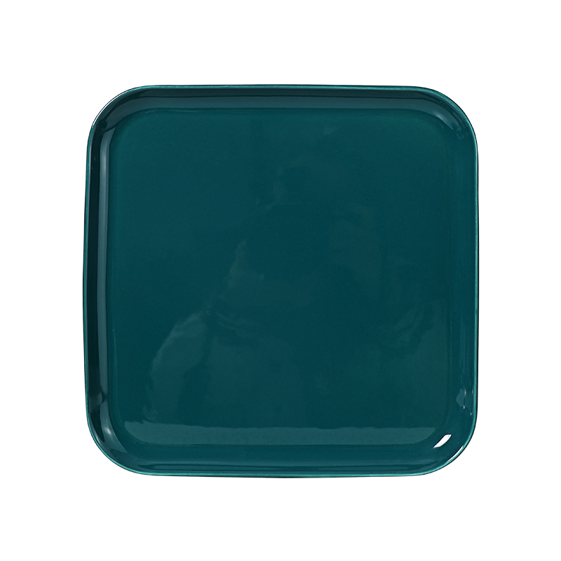 Plato cuadrado verde de porcelana de 10 pulgadas