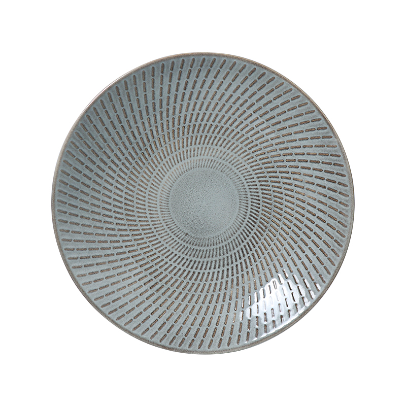 Platos hondos de gres, plato de cena de cerámica gris horno Retro