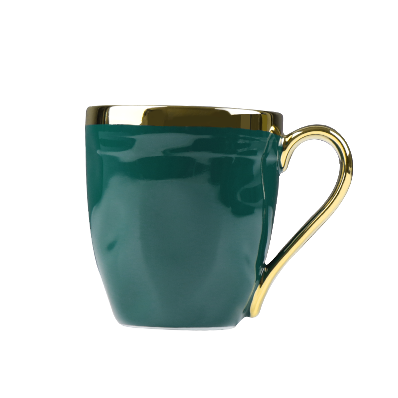 Taza verde de cerámica de regalo de Navidad con borde dorado