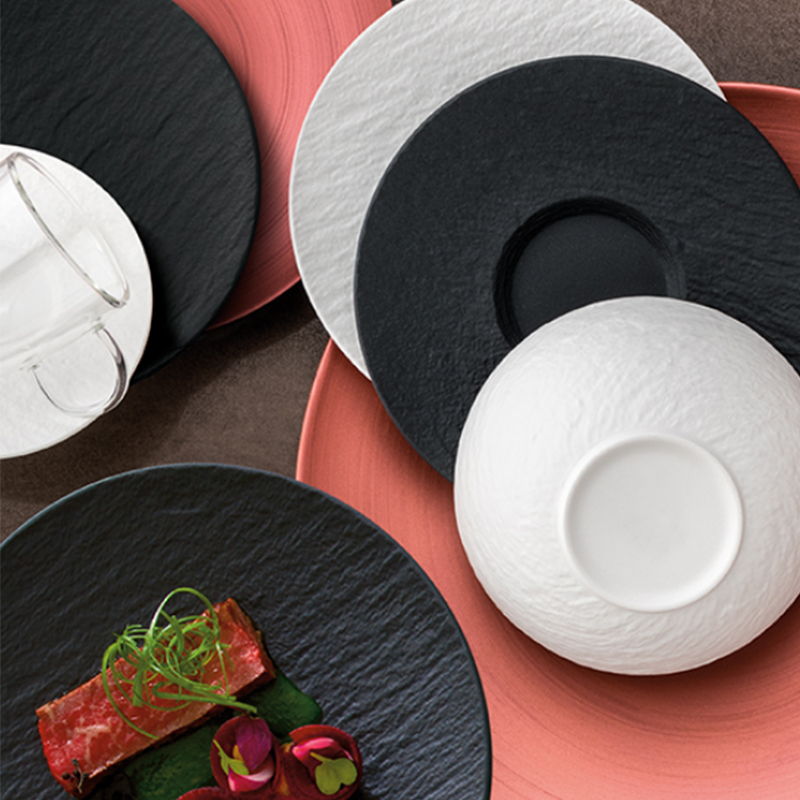 Sistema blanco negro del servicio de mesa de la porcelana, servicio de mesa determinado de las placas del restaurante