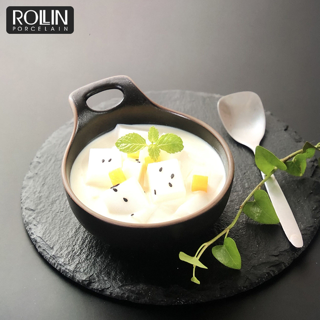 Platos pequeños de crema, platillos de cerámica, cuenco, vajilla de porcelana RROLLIN