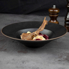 Plato hondo de cerámica negro para sopa, plato de pasta profundo, vajilla para restaurante