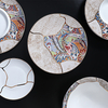 Platos llanos con borde dorado, juego de platos de porcelana china para salón de baile lujoso
