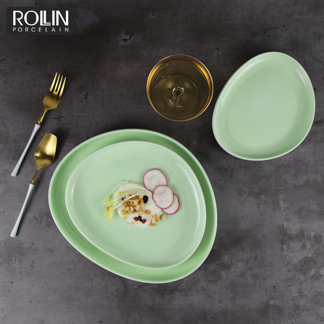 Vajilla de porcelana Yollow Green Oriente Medio, juego de vajilla