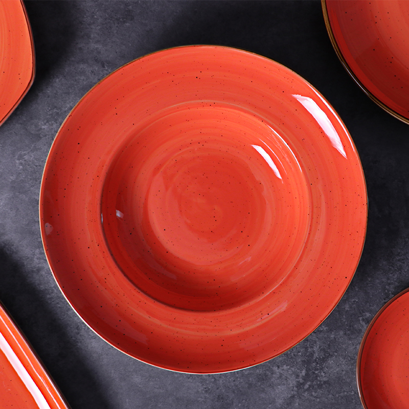Cuenco ovalado de porcelana roja, tamaño de 9/10 pulgadas