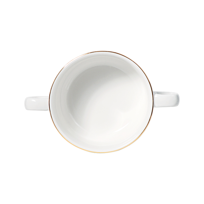 El tazón de sopa de porcelana del proveedor del hotel maneja las tazas de sopa de cerámica con las manijas