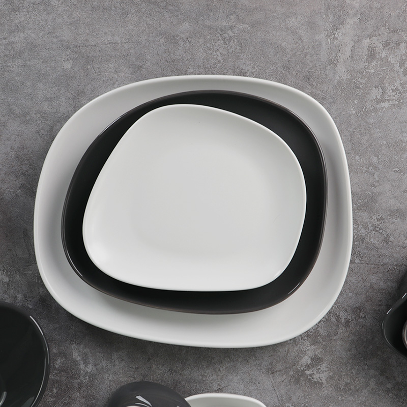 Vajilla de porcelana Eestaurant Terr Swirl Marks Placa cuadrada irregular blanca mate gris 