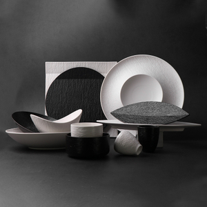 Juego de vajilla de gres, colección de platos de porcelana mate en blanco y negro