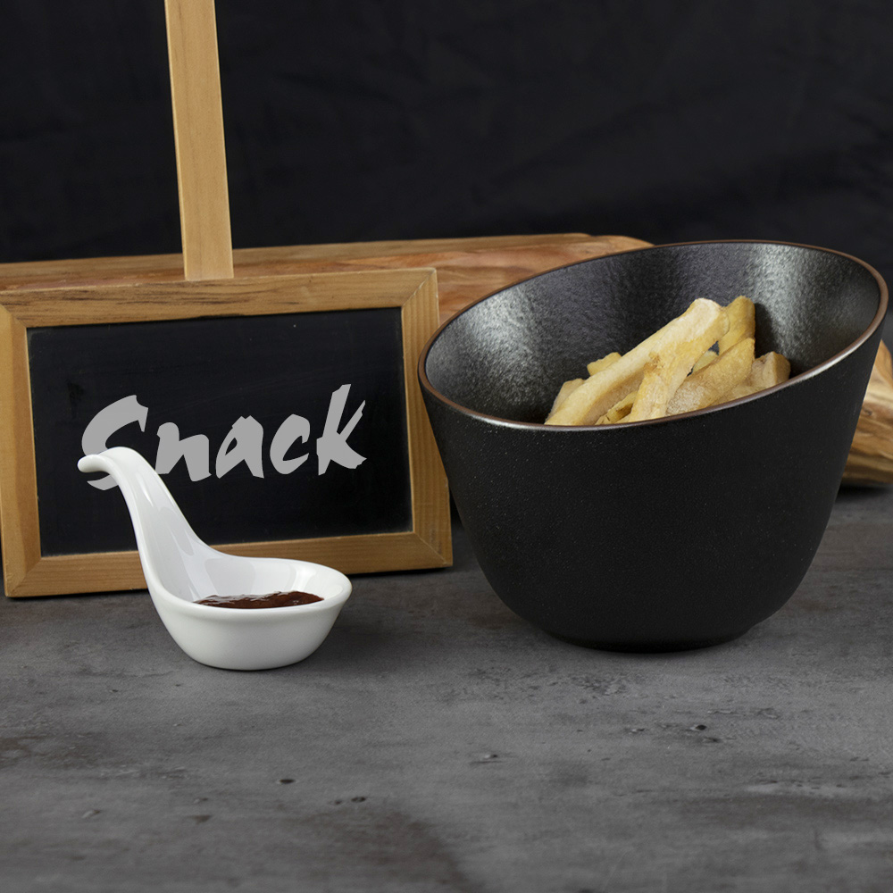 Cuenco inclinado de cerámica, plato de aperitivos de porcelana negra, platos para patatas fritas, cuencos