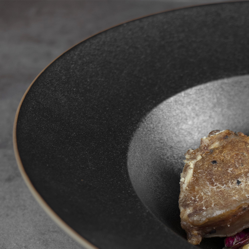 Plato hondo de cerámica negro para sopa, plato de pasta profundo, vajilla para restaurante