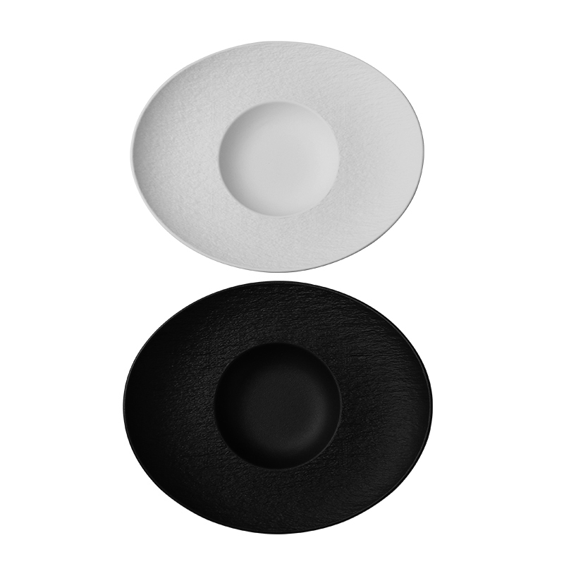 Plato de ensalada ovalado de porcelana para restaurantes-150ml