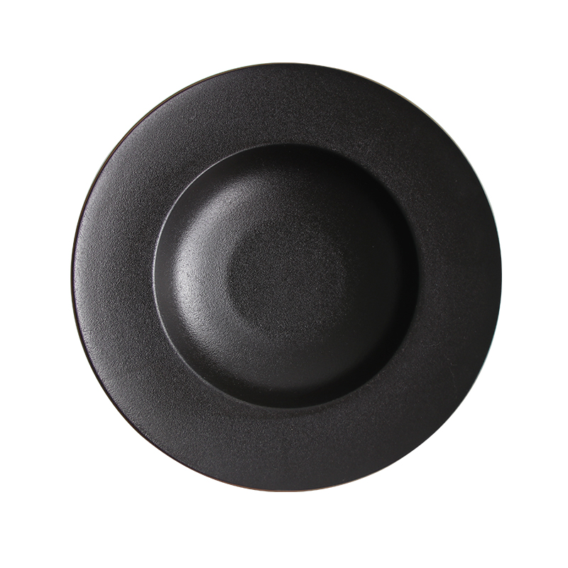 Plato hondo de cerámica negro para sopa, plato de pasta profundo, vajilla para restaurante