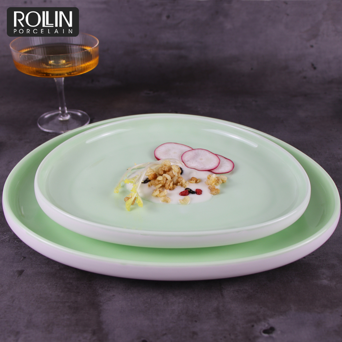 Vajilla de porcelana Yollow Green Oriente Medio, juego de vajilla