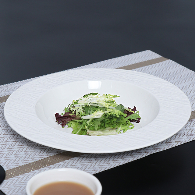 STONE Plato de cerámica blanca con borde para servir pasta, plato de gres profundo para restaurantes