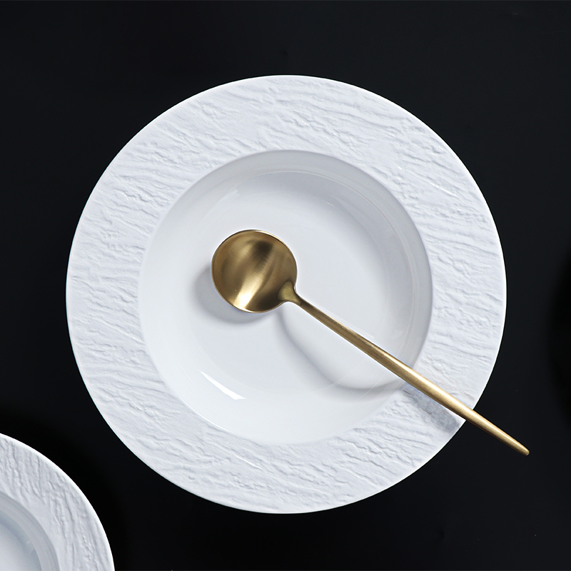 Plato Coupe de gres blanco para bodas, banquetes en restaurantes