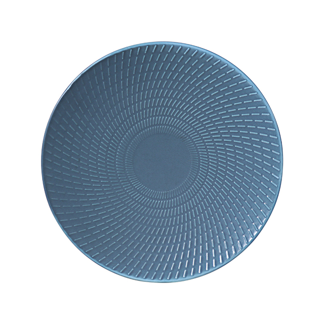 Plato de cena azul mate de cerámica, plato cupé azul real de porcelana para restaurantes