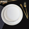 Vajilla de cerámica para cena de hotel, vajilla con pintura dorada, calcomanía dorada de porcelana, plato llano