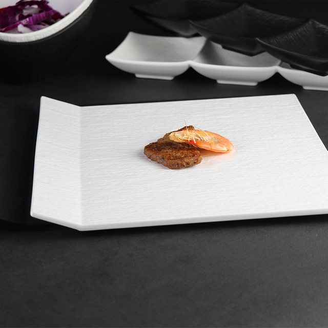 Placa irregular blanca de la porcelana, plato de cena cuadrado de la manija para los restaurantes