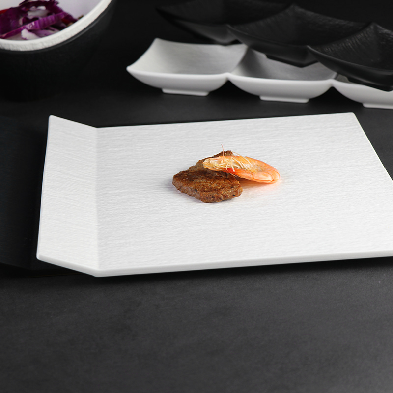 Placa irregular blanca de la porcelana, plato de cena cuadrado de la manija para los restaurantes