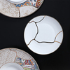 Platos llanos con borde dorado, juego de platos de porcelana china para salón de baile lujoso