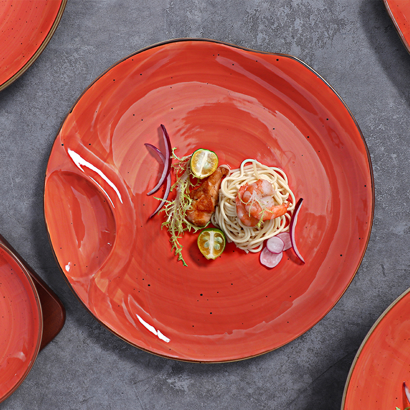 Plato Redondo Irregular Con Platos Para Salsa