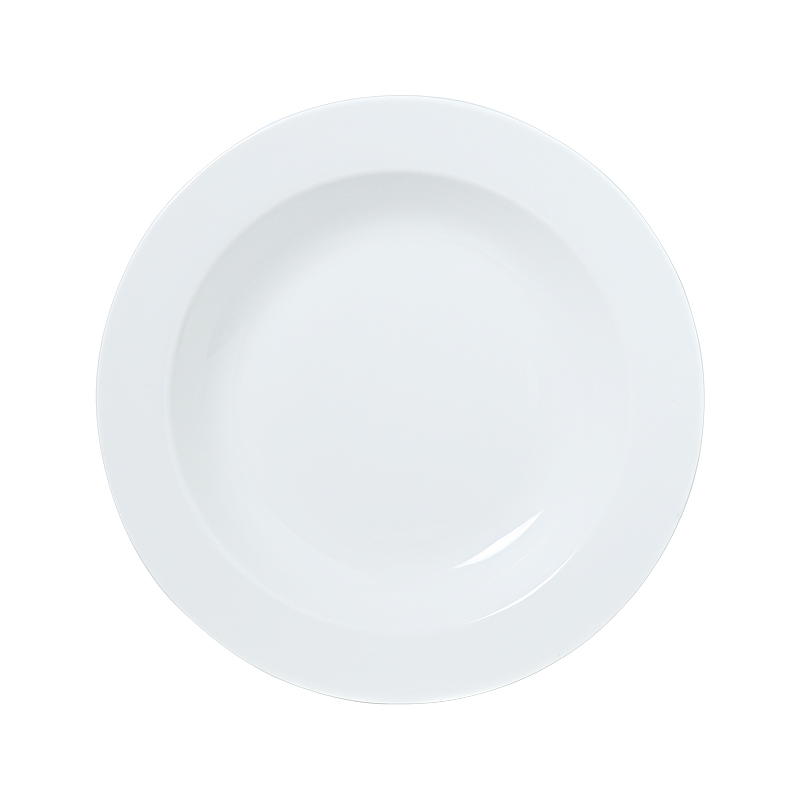 Proveedor de hotel plato hondo fábrica de cerámica Chaozhou platos de cerámica blanca plato hondo redondo de porcelana blanca para restaurante