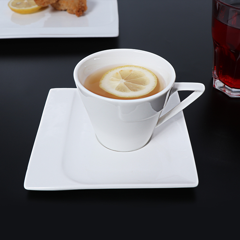 Juego de tazas de café de porcelana blanca con platillo de cerámica de 5 onzas
