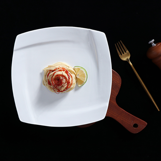Plato plegable cuadrado de cerámica de la porcelana blanca del plato de cena del servicio de mesa blanco del restaurante