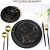 Vajilla China, plato de vajilla a granel barato de mármol negro dorado con forma redonda, platos de cena para restaurante, plato de cena de 10 pulgadas