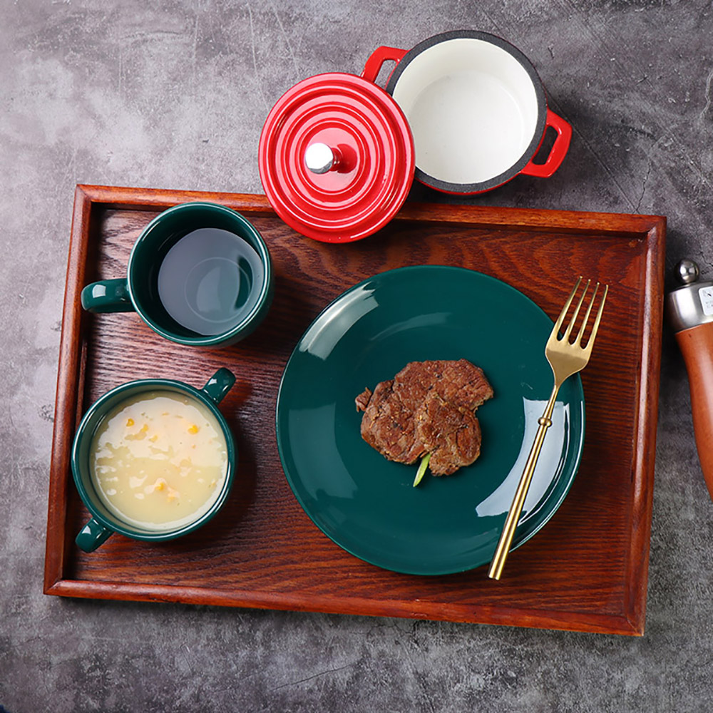 Platos llanos de cerámica verde en juegos de comedor a la venta-30cm