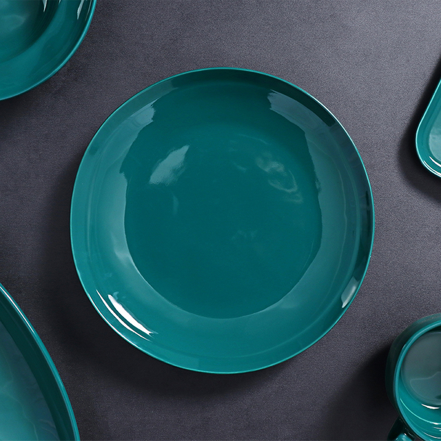 Plato llano redondo verde de 12 pulgadas de porcelana