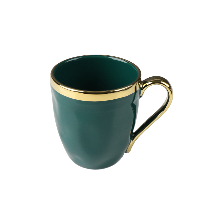 Taza verde de cerámica de regalo de Navidad con borde dorado