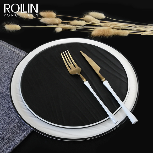 Juego de cena de cerámica Popular del Reino Unido para restaurante, vajilla de porcelana de forma redonda, juego de vajilla de gres en relieve seguro para alimentos 