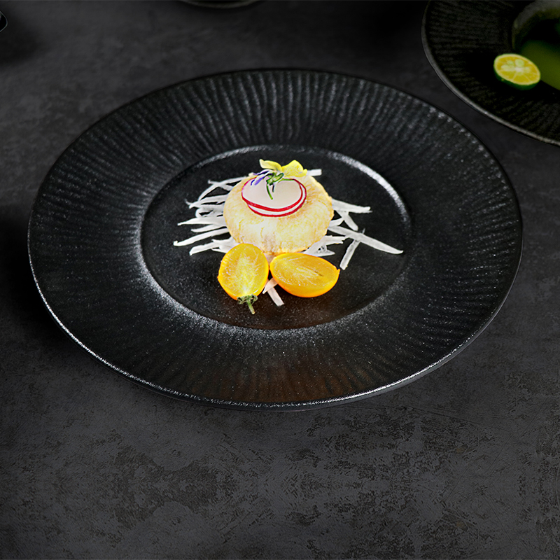 Vajilla de porcelana Nuevo diseño Matt Frosting Black Restaurant Plate