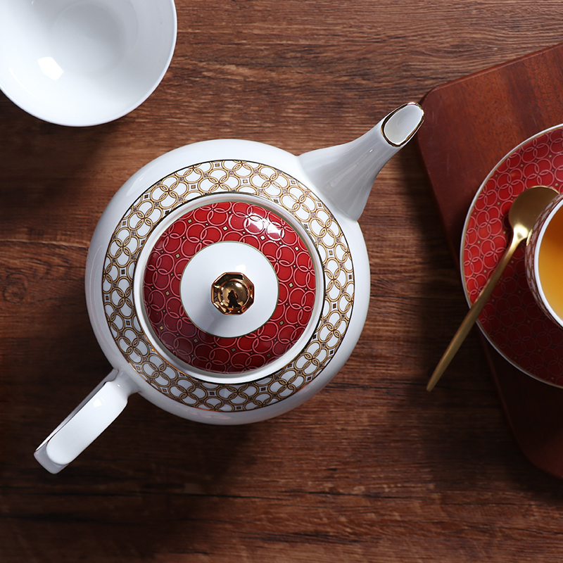 Juego de tazas de porcelana de hueso, taza de té y platillo finos de porcelana de hueso de color rojo
