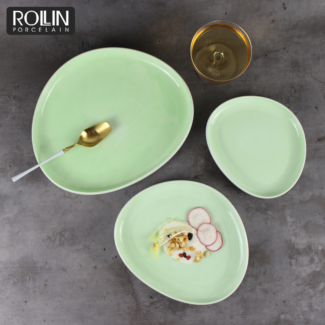 Vajilla de porcelana Yollow Green Oriente Medio, juego de vajilla