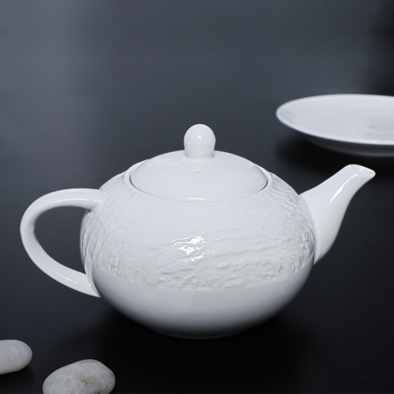 Juego de tazas de té blancas para restaurante, tetera de gres, tazas de té