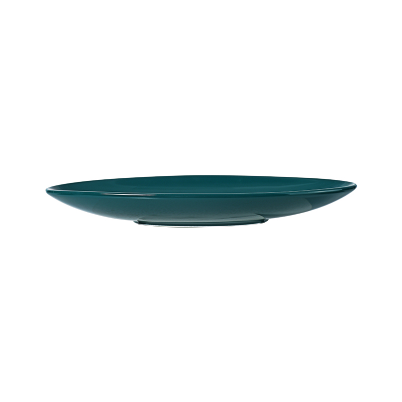 Plato llano de cerámica verde oscuro esmaltado brillante, forma ovalada 
