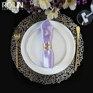 Plato de cena blanco de la porcelana del borde del oro del servicio de mesa de la boda para el acontecimiento 
