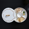 Platos llanos con borde dorado, juego de platos de porcelana china para salón de baile lujoso