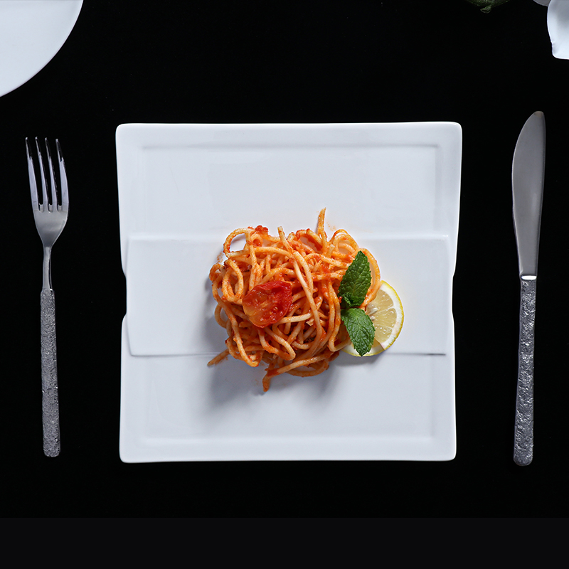 Plato de cerámica Chaozhou para restaurante, plato Rectangular de porcelana blanca para vajilla de Sushi, plato largo