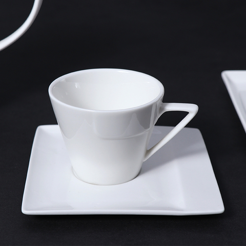 Juego de tazas de café de porcelana blanca con platillo de cerámica de 5 onzas