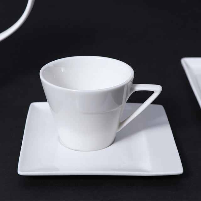 Juego de tazas de café de porcelana blanca con platillo de cerámica de 5 onzas