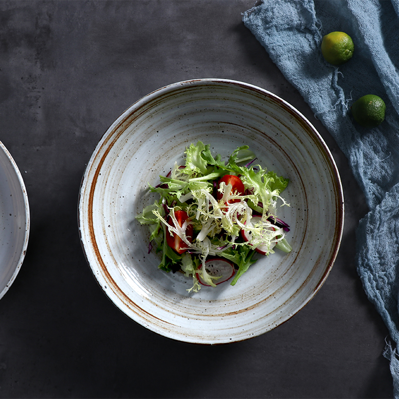 Plato rústico de cerámica para ensalada, vajilla para restaurante de comida