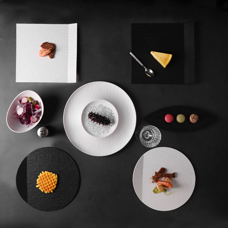 Juego de vajilla de gres, colección de platos de porcelana mate en blanco y negro
