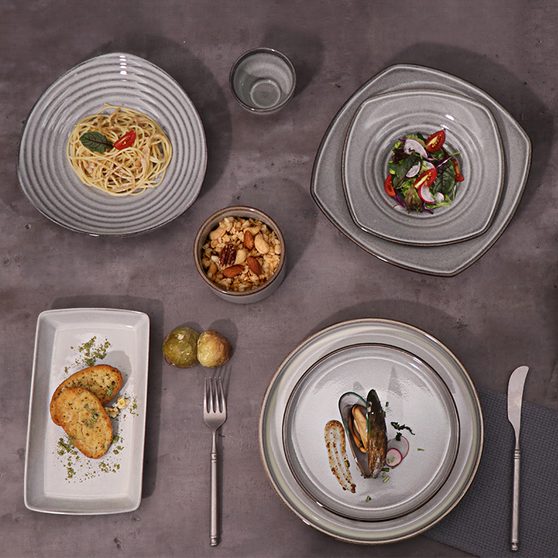 Plato de porcelana rectangular Rollin de 9,5 pulgadas para restaurantes