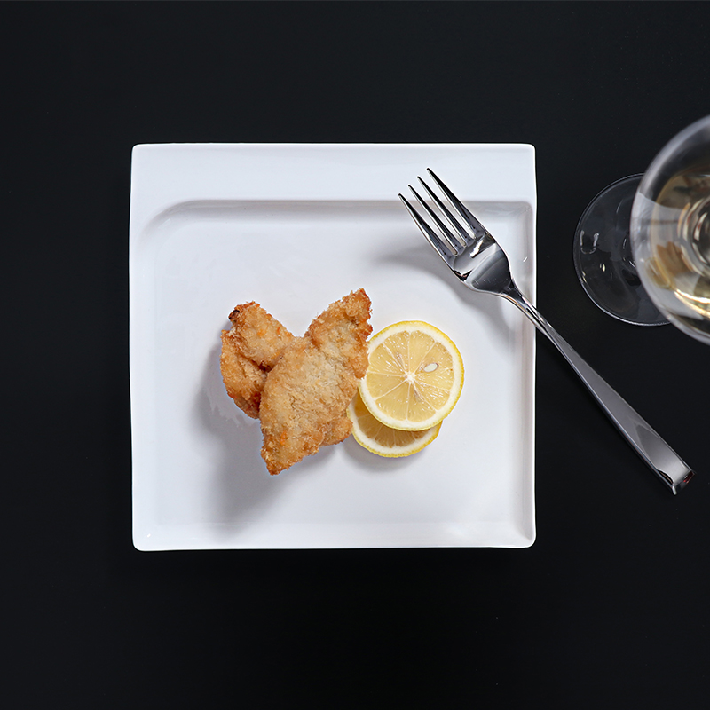 Plato de porcelana para cena, plato lateral, plato cuadrado volador, tamaño (cm): LWH: 20*17*1,5
